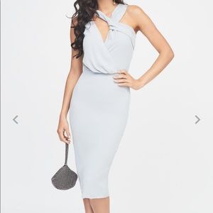 Lavish Alice Cut-Out Drape Midi Dress in Grey